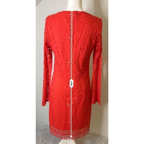 Women’s Bright Orange/Coral Lacy Eyelet Mini Dress 6 Wedding Party Cocktail Dres - Picture 7 of 10